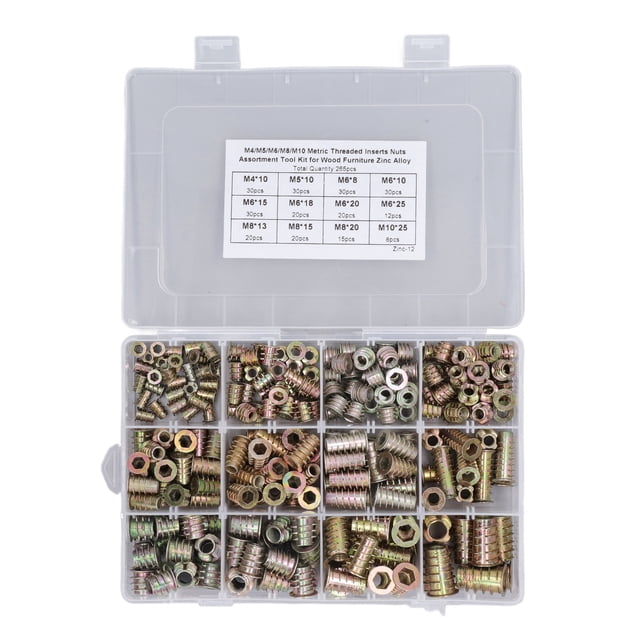 Inserts Filetés, Écrous Filetés Triés Alliage de Zinc Fort 265Pcs pour Meubles de Bureau