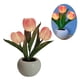 thumbnail image 5 of Lámpara de noche de tulipán, luz suave, exquisita cerámica, lámpara de mesa con flores de poliuretano para librerías, cafeterías, base de cerámica a pilas, color rosa., 5 of 12