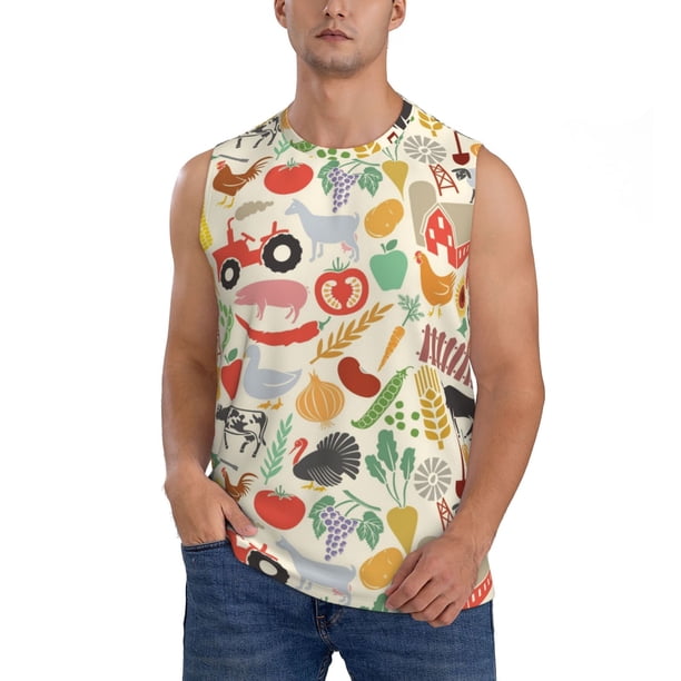 Fotbe Farm Men's Camiseta sin Mangas Estampada para Hombres, Playera Casual para Gimnasio, Entrenamiento, Playa-Large