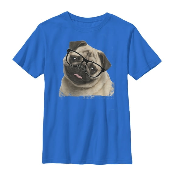 Boy's Lost Gods Pug Nerd  Graphic Tee Royal Large