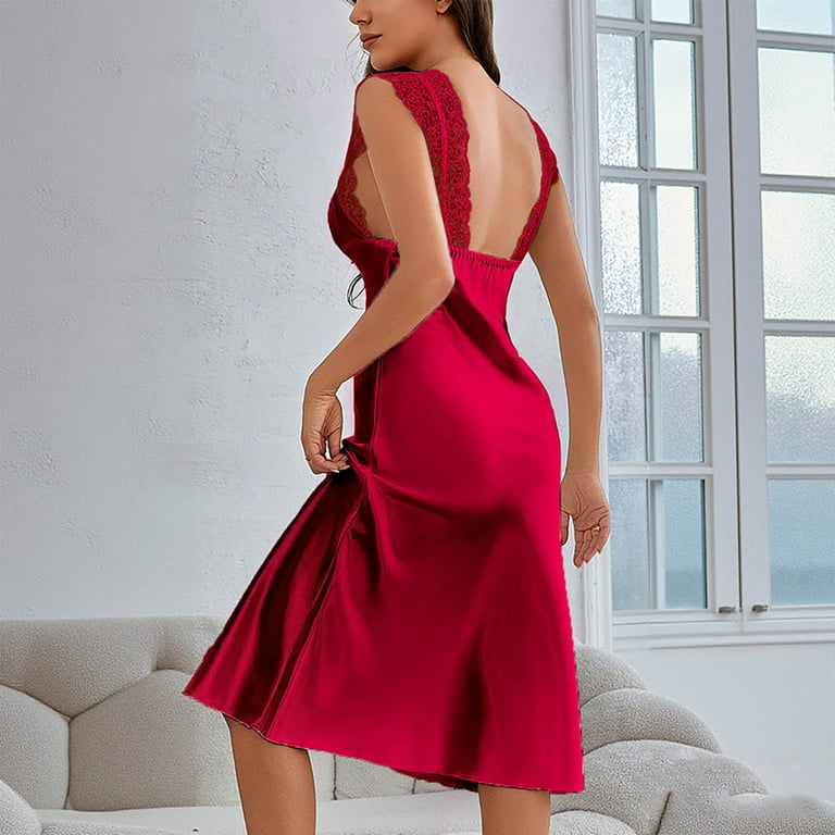 Women's Backless Satin Nightgown  Double V-Neck Lace Lingerie (2025 Sexy &  Sophisticated Sleepwear) - Walmart.com