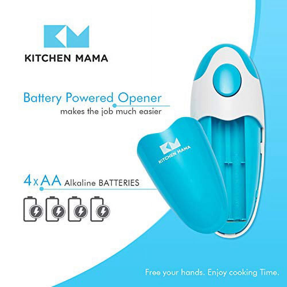 Kitchen Mama Mini Electric Can Opener: Open Your Cans with A Simple Push of Button - Smooth Edge Food Safe and Battery Operated Cute Opener(blue)