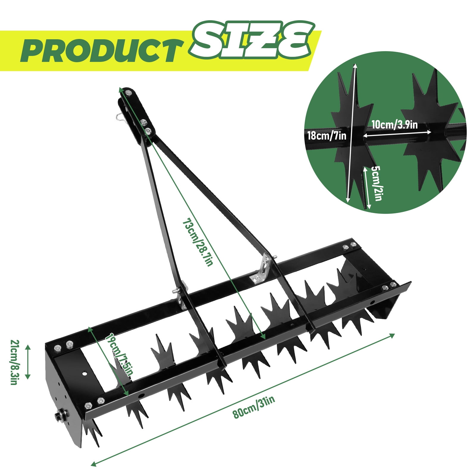 Tow Behind Spike Aerator, Push Lawn Aerator Tool, Tow Behind Aerator for Lawn Tractor - Black, 120LBS Loading, 2" Depth, for Farm