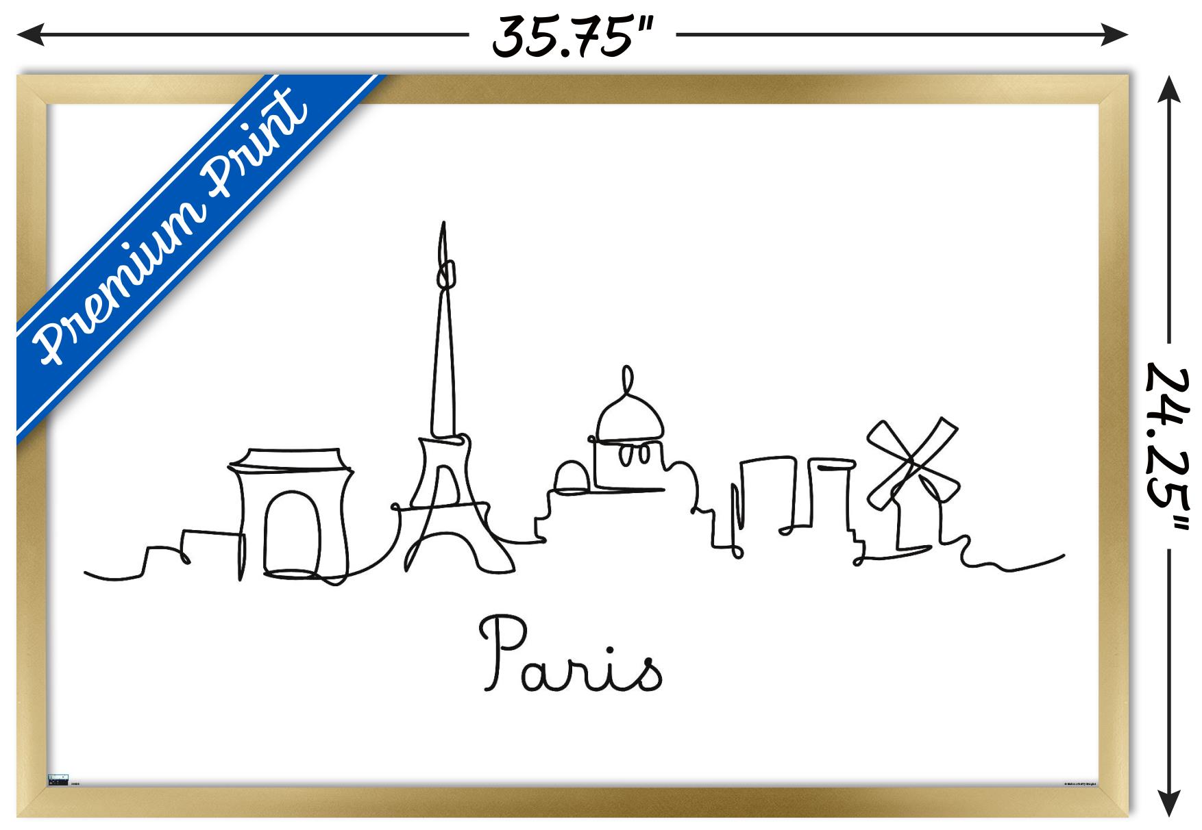 Line Art Skyline - Paris Wall Poster, 22.375" x 34", Framed