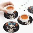 thumbnail image 7 of Gaeub Bow Flower Skull Print 6 Pcs Leather Coasters for Drinks ,Drink Coasters Sets,Drink Table Cup Coasters for Living Room Kitchen Coffee Decor,Round Shape, 7 of 7