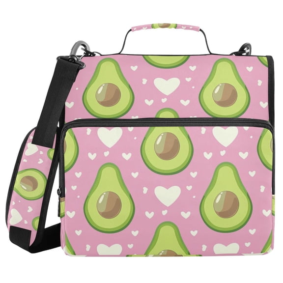 3 Ring Zipper Binder with Shoulder Strap Waterproof Trapper Keeper 2 Inch D-Ring 500 Sheets Capacity Avocado and Heart
