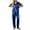 Blue, variant on Womens Satin Pajama Sets Silky Sleepwear Short Sleeve Button Down Shirts and Long Pant Loungewear 2 Piece Pjs Set