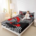 thumbnail image 3 of Manfei Cartoon Red Truck Bed Sheets for Kids, Construction Vehicle King Sheets, Grey Checkereed Plaid Sheet Set, Luxury Bedroom Decor, 4 Pieces, 3 of 6