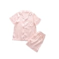 thumbnail image 4 of Dagugfen Sleepwear Suit Sets for Teens Short Sleeve Button down Shirts Collared Neck Elastic Waist Shorts Soft Homewear Comfy Outfits(7-8Years,Beige), 4 of 7