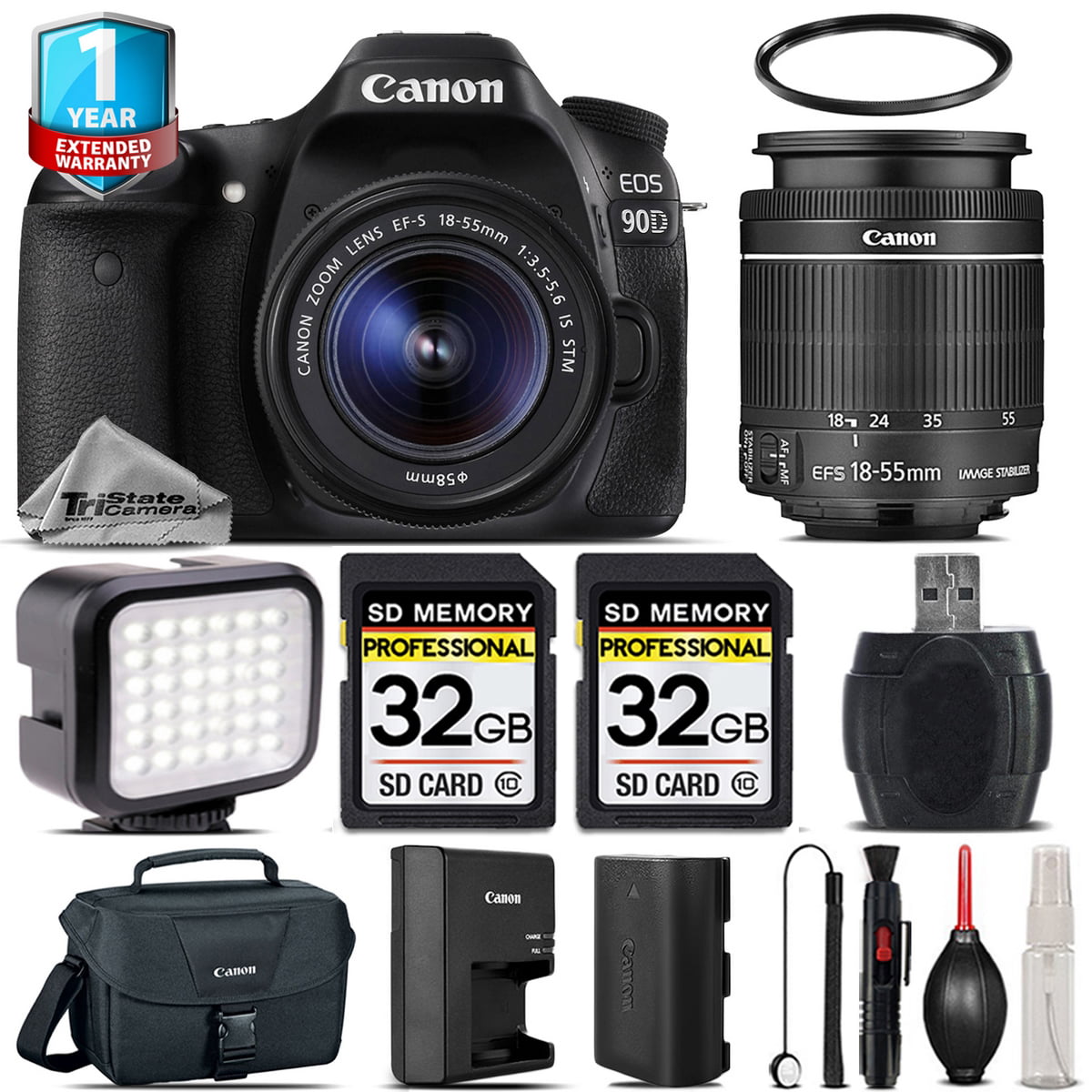 Canon EOS 90D DSLR Camera (Body Only) 3616C002 + Sandisk Extreme Pro 64GB  SD 13803316186