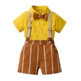 thumbnail image 2 of CUZIBR Boy Baby Summer Outfits Formal Short Sleeve Button Down Turndown Collar Shirts Tops Suspenders Striped Shorts Child Gentleman Elegant Clothes Sets Trendy Clothes,Yellow,7-8 Years, 2 of 8