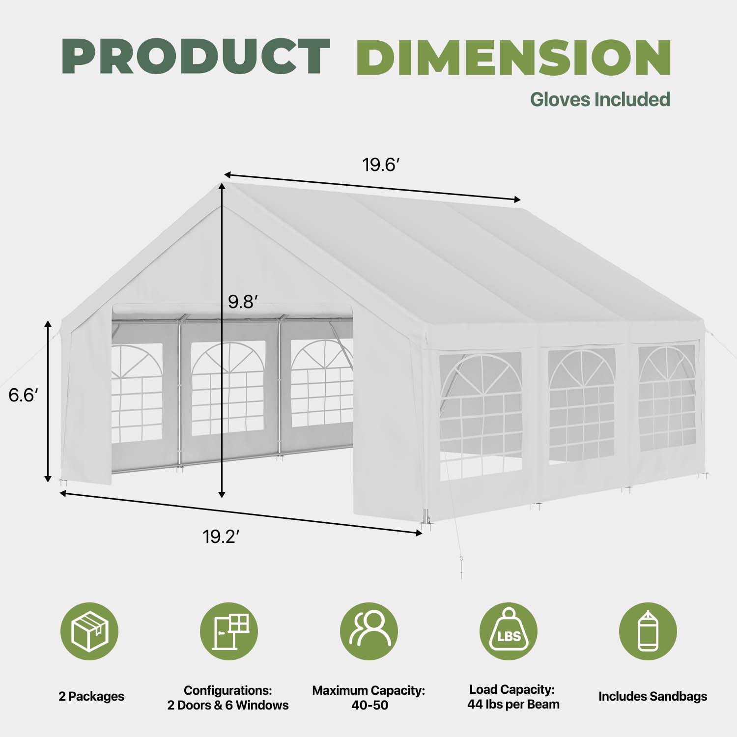 BaPiPro 20x20 FT Heavy Duty Outdoor Party Tent with Removable Sidewalls, Commercial Wedding Marquee, Carport & BBQ Shelter, UPF50+ Waterproof Protection, White
