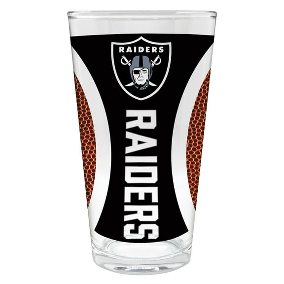 Las Vegas Raiders 16 ounce team pint glass with Gameball graphic