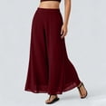 thumbnail image 2 of OIOLOYJM Wide Leg Pants for Women Casual Dressy Chiffon Flowy High Elastic Waist Palazzo Pants Summer Outdoor Breathable Beach Vacation Wedding Party Trousers Wine XL, 2 of 6