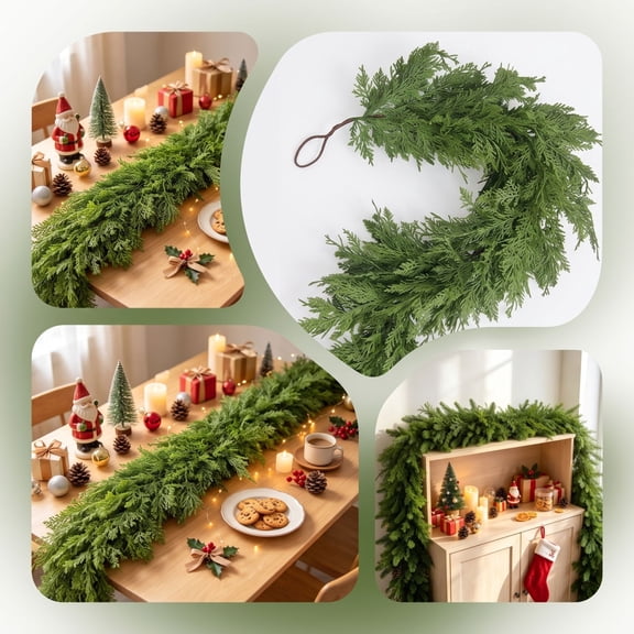 Suncoda 4.9 ft Christmas Garland, Green Leaf Vine Wreath Christmas Decorations, Artificial Xmas Garland for Mantle Table Window Door Indoor Decor