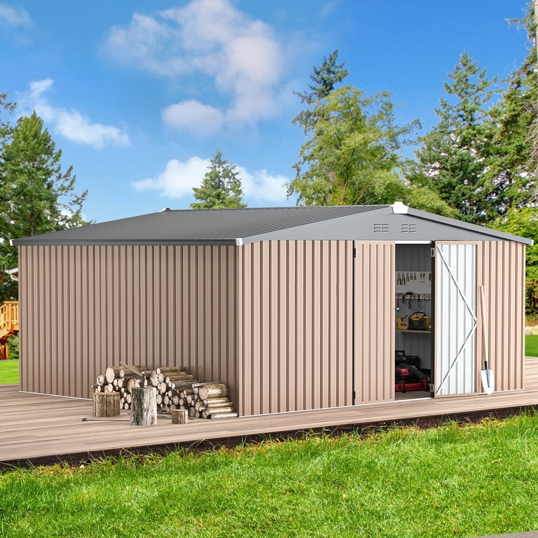 YODOLLA 14x12 ft Outdoor Metal Storage Shed, Sliding Roof