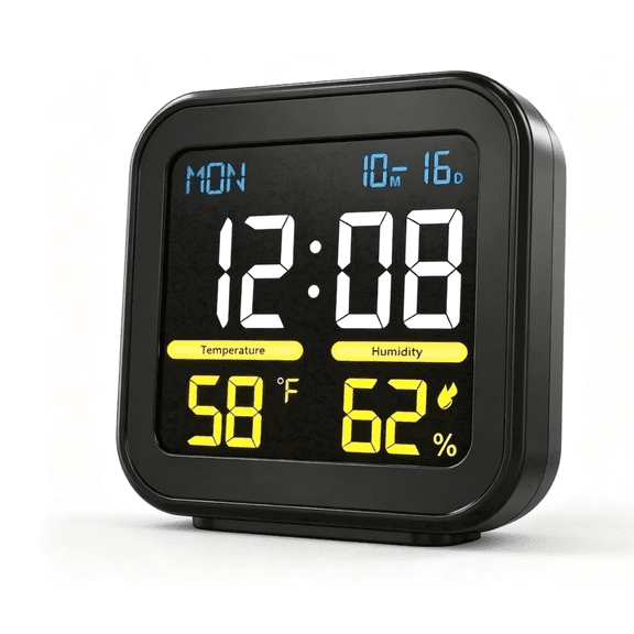 DAYBETTER Digital Alarm Clock, LCD Backlit Desk Clock with Snooze, Date, Week Display, Indoor Thermometer & Hygrometer for Bedroom, Home, Office