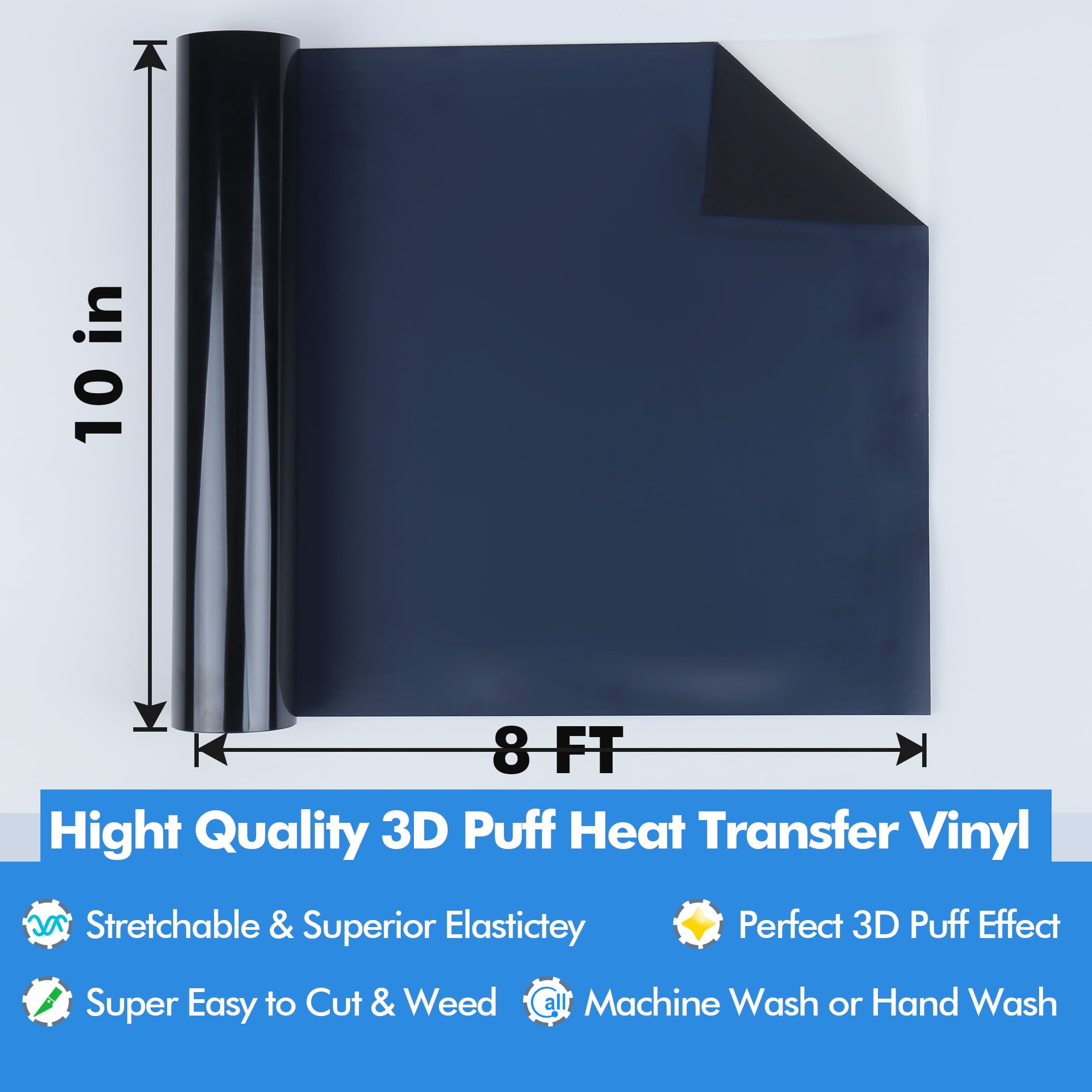 Buy Puff Vinyl Heat Transfer Roll: KINGSOW 10x4ft Black Color 3D