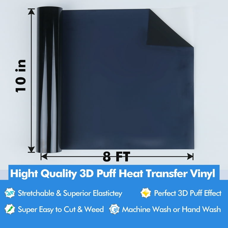 Yamation Vinyl Heat Transfer - 3D Puff(12 x 10) - (Black+White) - 50  Sheets