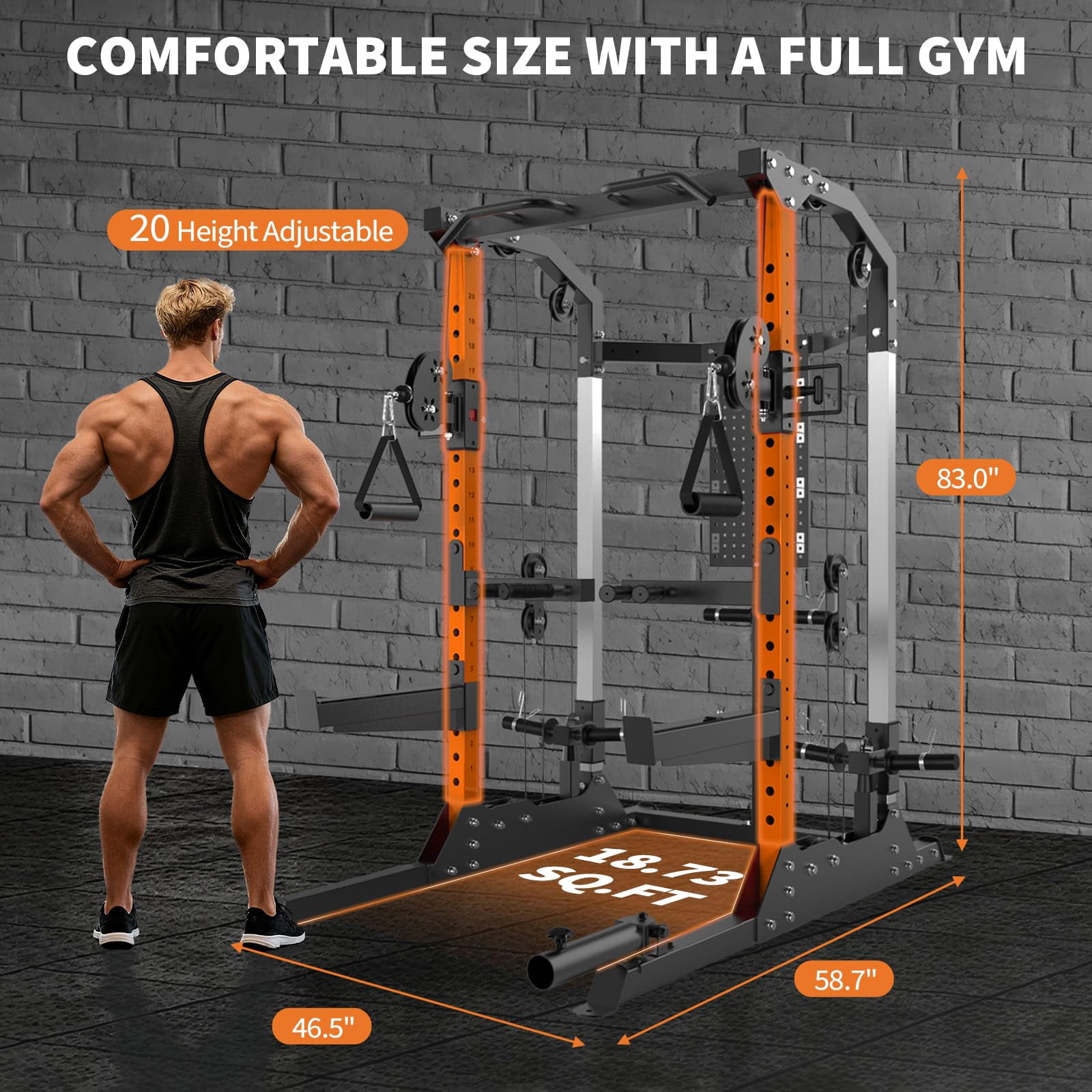 Gaderth Power Cage, Squat Rack for Home Gym, Power Rack with Dual Independent Pulley System, 2000LB Capacity Workout Cage with Adjustable Cable Crossover System and Training Attachment