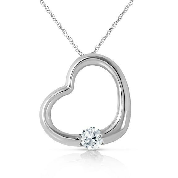 Galaxy Gold 14K Solid White Gold 24" Open Heart Pendant Necklace with a Genuine Diamond Drop, 14"-24" Sizes, Symbol of Eternal Love