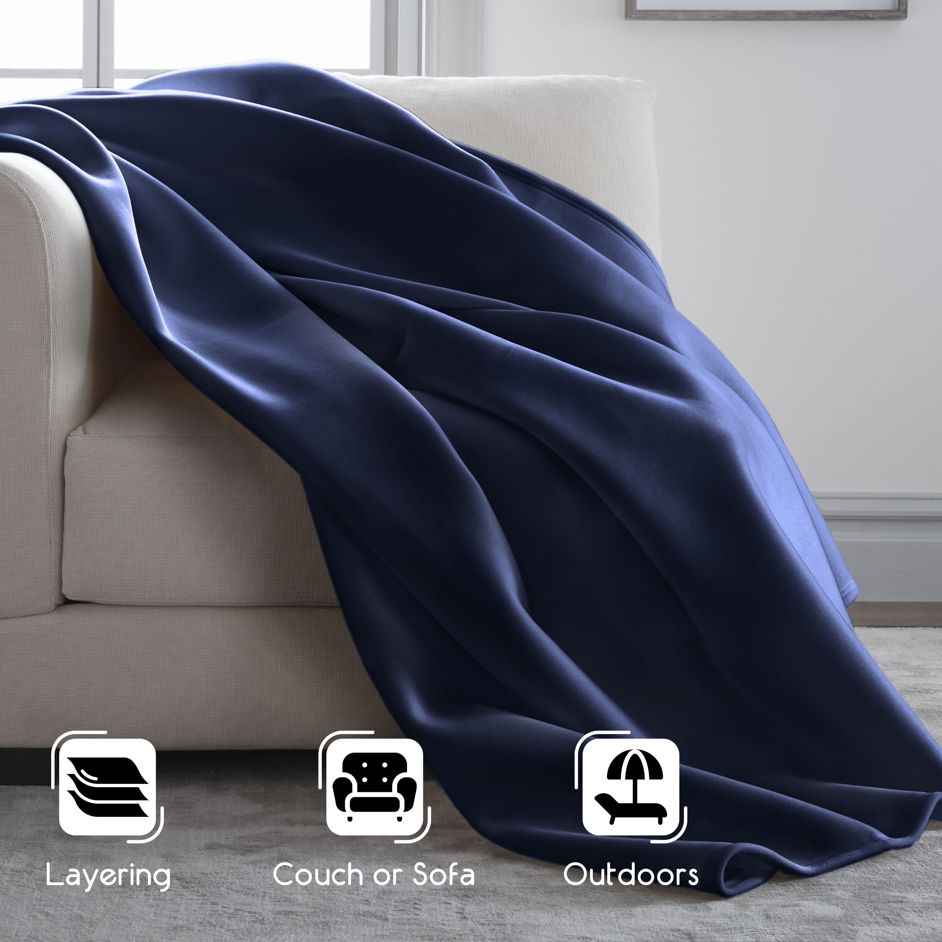 Soft All-Season Fleece Throw Blanket – Cozy Layering Bed Blanket – King Size – Navy