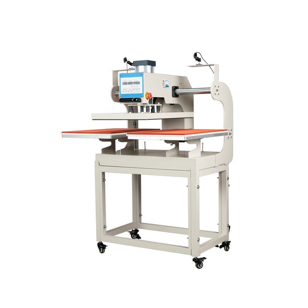 Pneumatic Up Sliding Dual Platen Heat Press Machine with Infrared Positioning, 16" x 24" Heat Plate, White + Blue