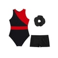 thumbnail image 3 of Aislor Kids Girls Sleeveless Gymnastics Leotard Figure Skating Jumpsuit Biketard Bodysuit and Shorts Red&Black 12, 3 of 5