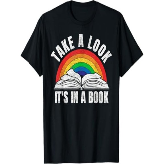 BESTLUCKY vintage retro rainbow take a look it's in a book reading art T-Shirt