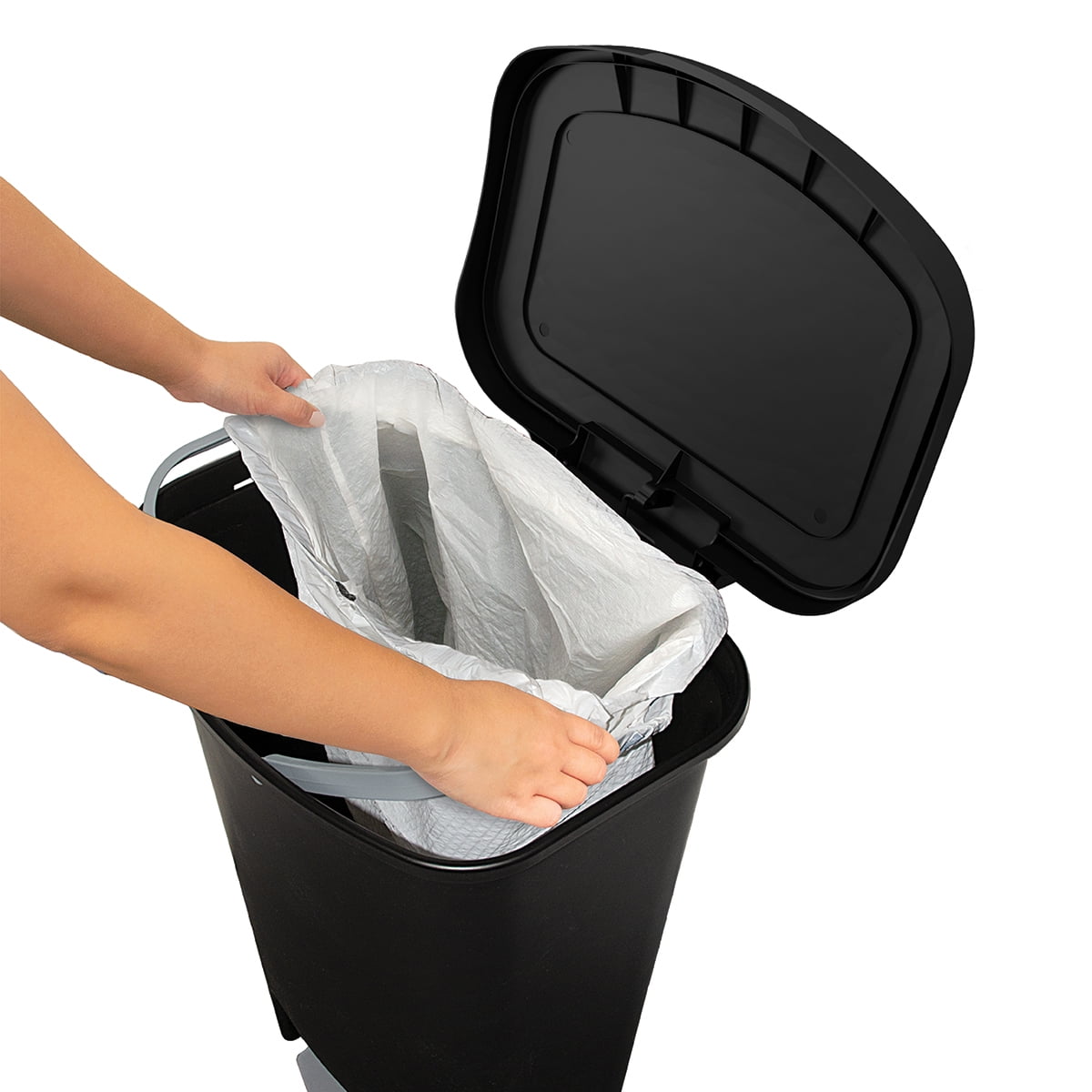 Glad 13 Gallon Plastic Step on Trash Can, Black