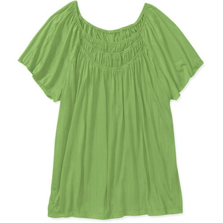 Faded Glory Women's Plus-Size Crinkle Peasant Top