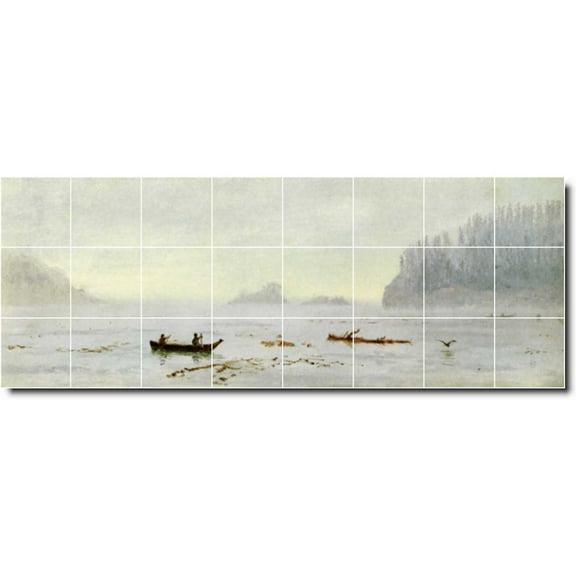 Ceramic Tile Mural-Albert Bierstadt Indians Custom Tile Mural 9. 64" w x 24" h using (24) 8 x 8 ceramic tiles