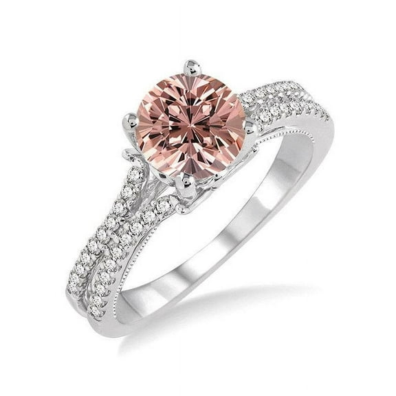 Huge 2 Carat Round cut Morganite and Diamond Engagement Ring for Women in 14k White Gold morganite and diamond engagement ring