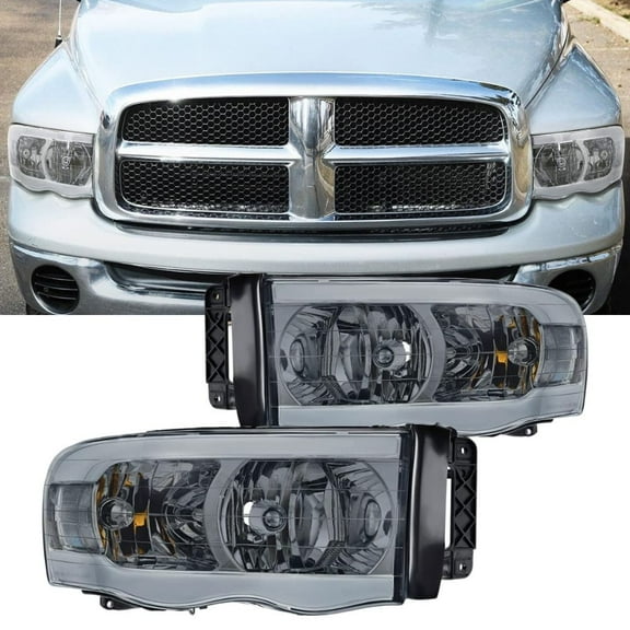 Nilight Headlights Assembly Led DRL for 2002-2005 Dodge Ram 1500/2003 2004 2005 Dodge Ram 2500 3500 Headlamp, Smoke Housing Clear Reflector