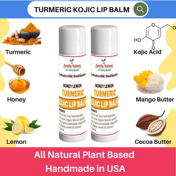 Kojic Acid Organic Turmeric Honey Lemon Lip Balm Handmade in USA