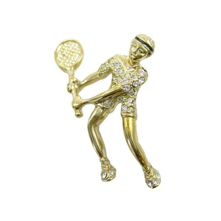 Sparkling Player Tennis Pin With Rhinestones