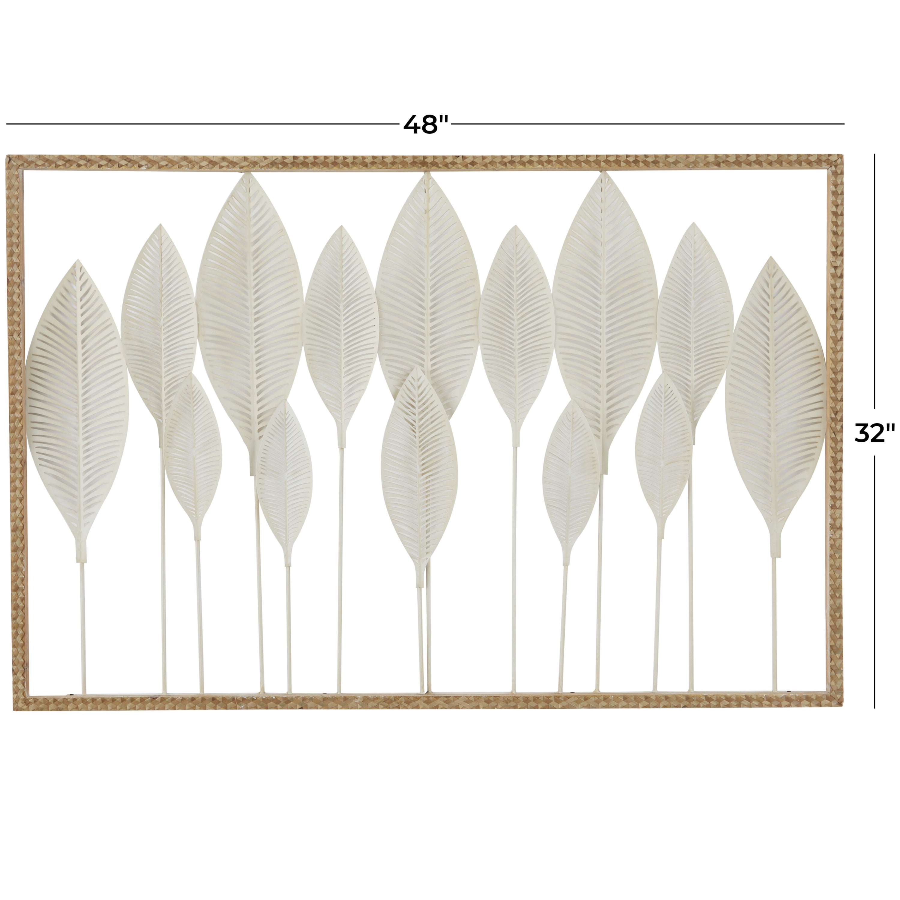 DecMode White Metal Tall Cut-Out Leaf Wall Decor with Intricate Laser Cut Designs