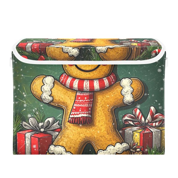 Gingerbread Man Christmas Card Large Storage Bins with Linen Collapsible Lid Storage Box 16.7 x 12.6 x 11.8in
