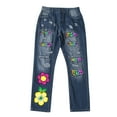 thumbnail image 1 of YDLCAFD Flower Printing Jeans For Women Pull On Mid Rise Stretch Classic Jeans S 5XL L, 1 of 5