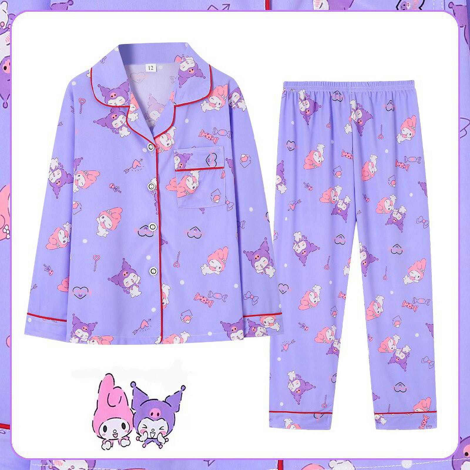 Takara Tomy Kawaii Sanrio Pajama Set Cute Kuromi Cinnamoroll Pochacco Cartoon Long Sleeve Home Suit Pajama Set