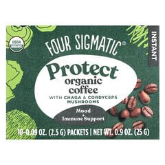 Four Sigmatic, Protect, Instant Organic Coffee with Chaga & Cordyceps Mushrooms, Medium Roast, 10 Packets, 0.09 oz (2.5 g) Each Pack of 2