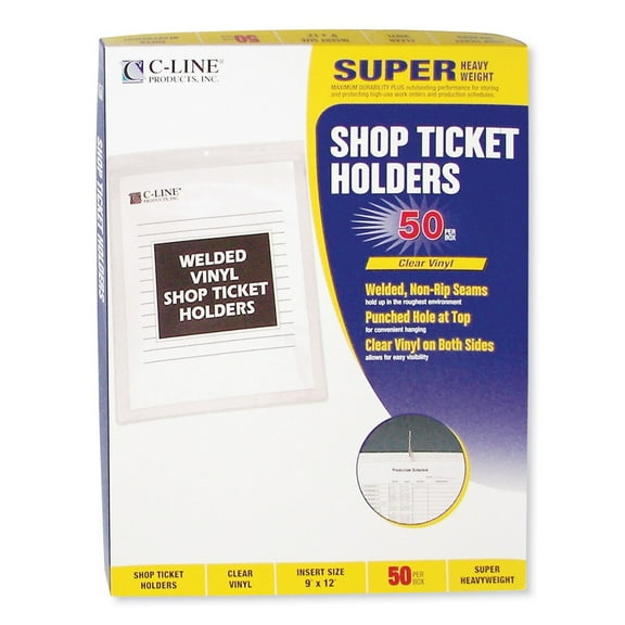 C-Line Clear Vinyl Shop Ticket Holder, Both Sides Clear, 50", 9 x 12, 50/BX