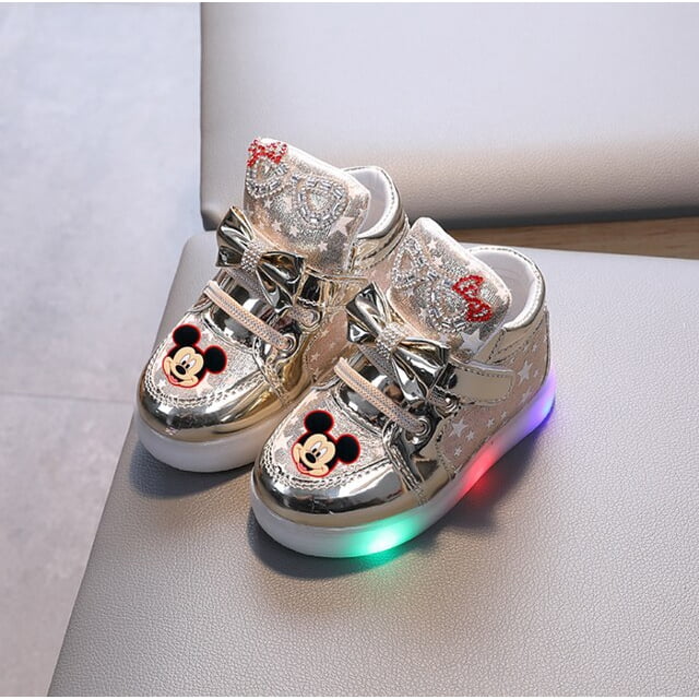 Zapatos brillantes de Minnie Mouse de Disney para niños, zapatillas LED para niños con luz, zapatos casuales para niñas, zapatos bonitos para niñas, zapatos para caminar para niños pequeños22 Gao Jinjia LED