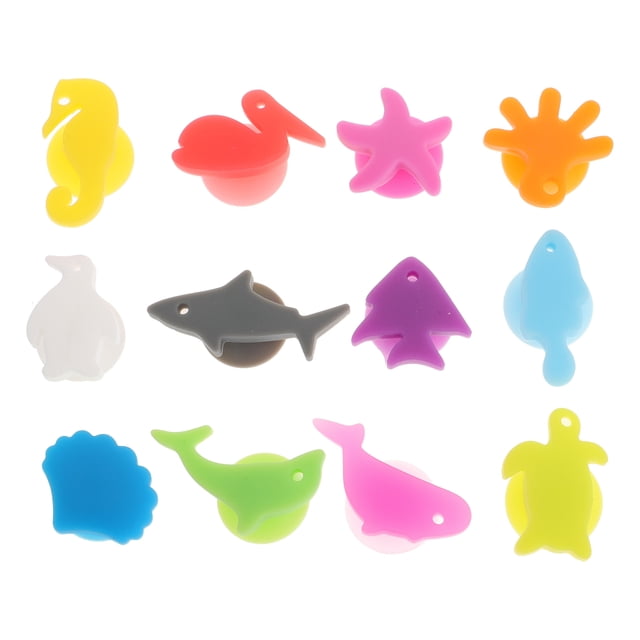12 marcadores decorativos de silicona para copas de vino con forma de pez.