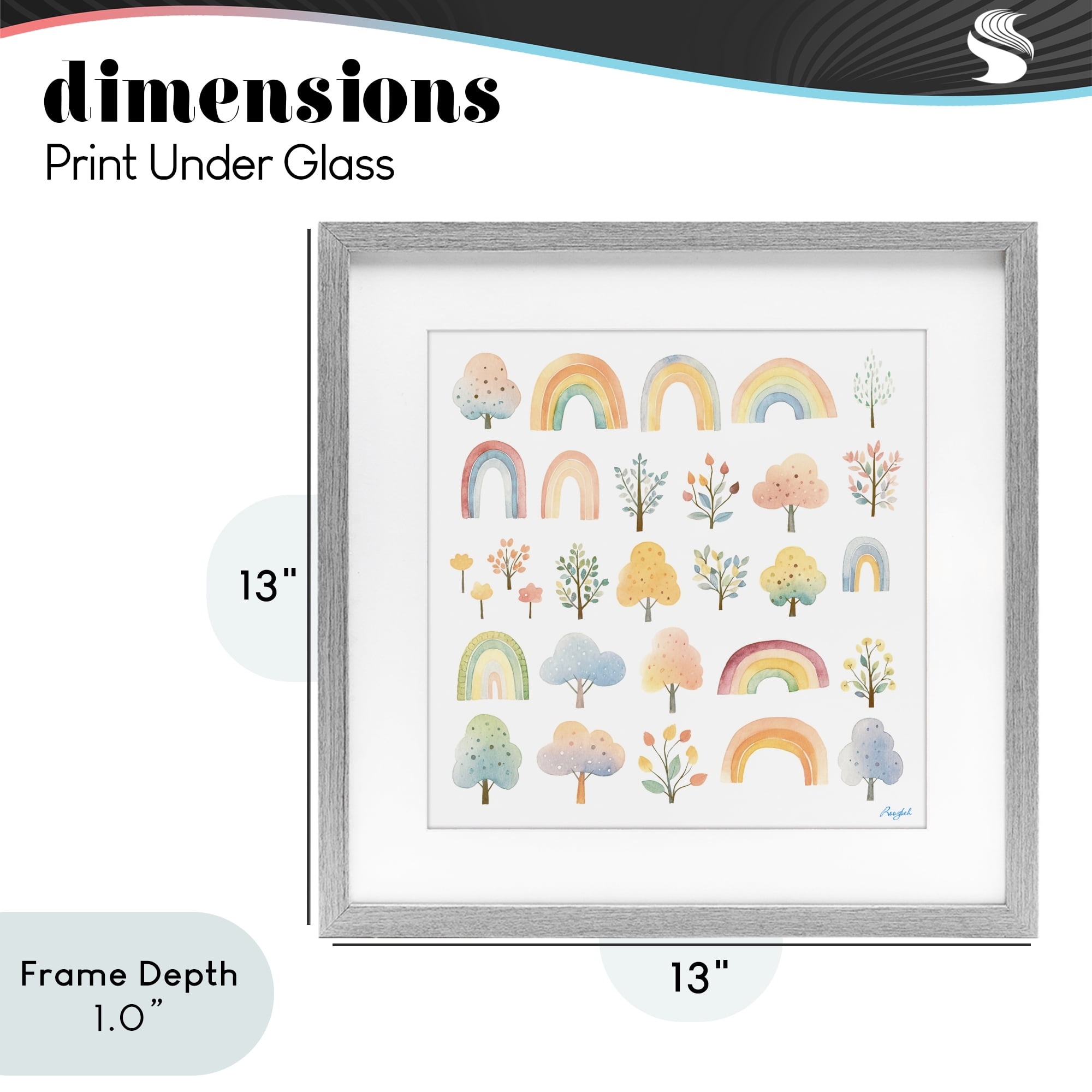 Stupell Industries Happy Rainbows & Foliage Gray Framed Print Under Glass, design by Roozbeh