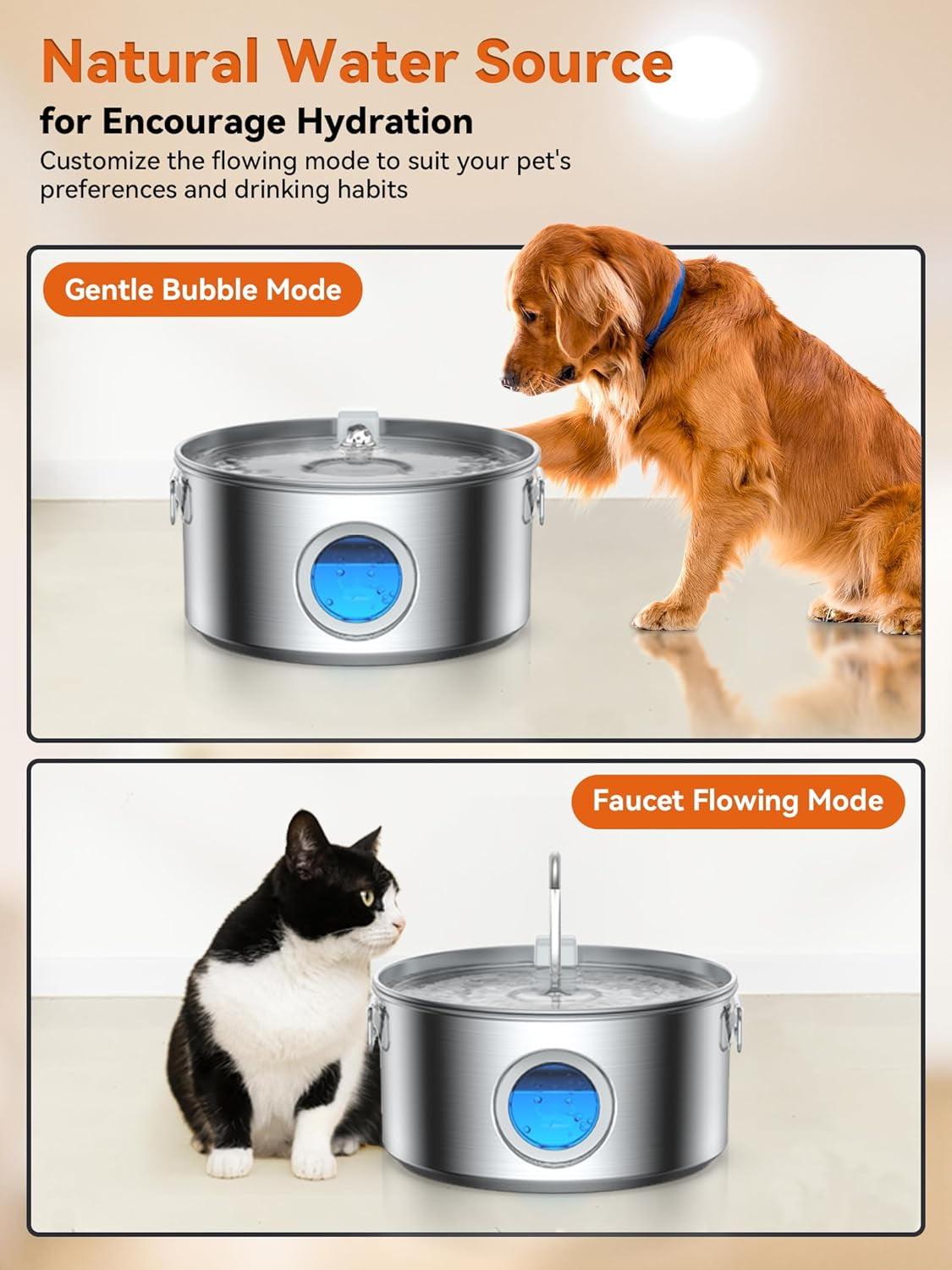 Stainless Steel Dog Water Fountain 3.2Gal with Visible Window and 7 Filters for Large Dogs