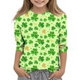 thumbnail image 2 of Girls St Patrick's Day Shirt 3/4 Sleeve Green Top with Shamrock Print, Multicolor Kids Holiday Tee for March 17 Festive Wear,Size 3 T, 2 of 6