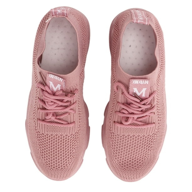 Zapatos deportivos con estilo, zapatillas de deporte de moda clásicas, cómodas y transpirables de punto para mujeres y niñas, color rosa, talla 38, color rosa YUNYI BRAND Deportes