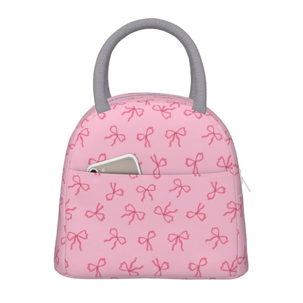 Fotbe Pink Bows Bolsa de Almuerzo con Estampado, Lonchera Aislada, Contenedor de Comida Reutilizable Tipo Cooler a Prueba de Fugas