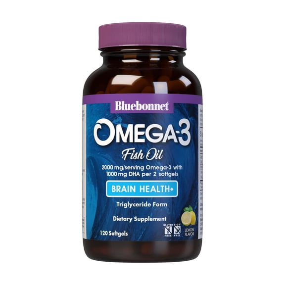 Bluebonnet Omega-3 Brain Formula DHA 1000mg EPA 210mg, Lemon Scent, 120 Softgels